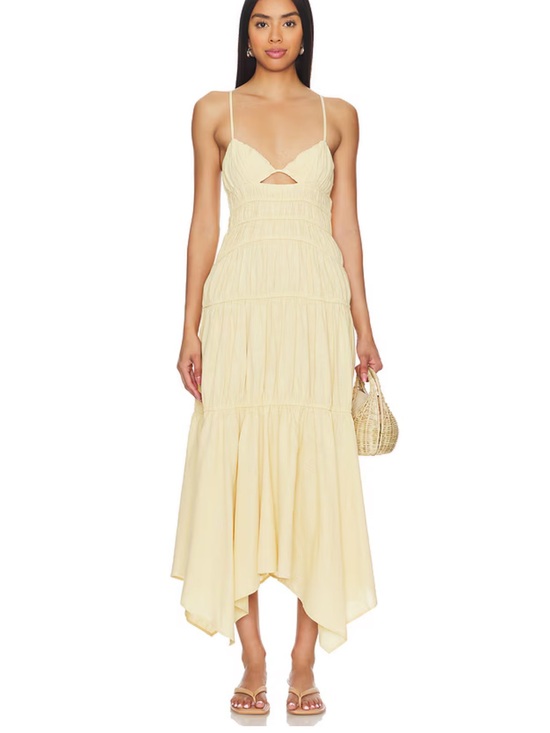REVOLVE Dresses & Skirts - REVOLVE Pale Yellow Tiered Maxi Dress with Cutout